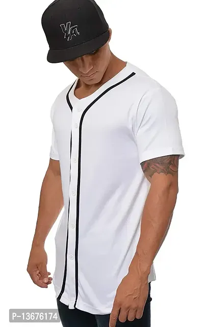 PAUSE White Solid V Neck Slim Fit Half Sleeve Men's Baseball Jersey(X-Large,PACT02191510-WHT-XL)-thumb2