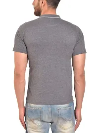 PAUSE V Neck Solid Cotton Slim Fit Short Sleeve Men's Baseball Shirt Grey-thumb3