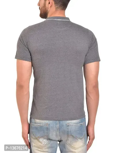 PAUSE V Neck Solid Cotton Slim Fit Short Sleeve Men's Baseball Shirt Grey-thumb4