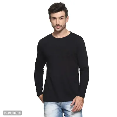 PAUSE Sport Regular fit Self Design Men's Round Neck Full Sleeve Cotton Blend T Shirts for Men & Boy's (Black NPS_PACT1381-BLK-L)