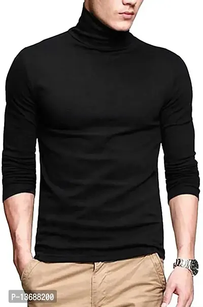 PAUSE Sport Regular fit Solid Men's High Neck Full Sleeve Cotton Blend T Shirts for Men & Boy's (Black NPS_PACR157-BLK-L)