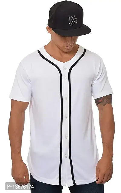 PAUSE White Solid V Neck Slim Fit Half Sleeve Men's Baseball Jersey(X-Large,PACT02191510-WHT-XL)