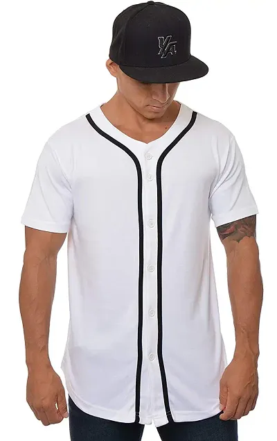 PAUSE Solid V Neck Slim Fit Half Sleeve Men's Baseball Jersey(X-Large,PACT02191510-WHT-XL)