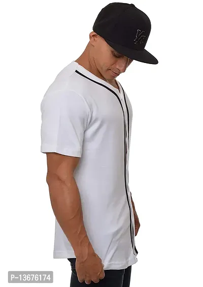 PAUSE White Solid V Neck Slim Fit Half Sleeve Men's Baseball Jersey(X-Large,PACT02191510-WHT-XL)-thumb3