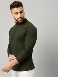PAUSE Sport Black Solid High Neck Slim Fit Long Sleeve Men's T-Shirt (PA-SS23-CT157-OLV_XL)-thumb3