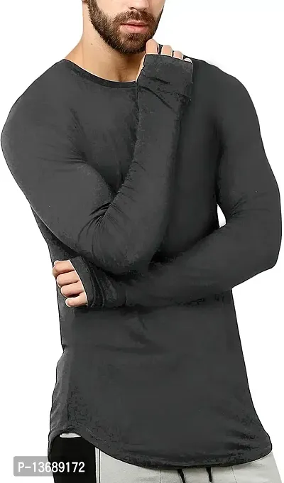 PAUSE Sport Regular fit Solid Men's Round Neck Full Sleeve Cotton Blend T Shirts for Men & Boy's (Dark Grey NPS_PACT12171166-CURV-DGR-L)