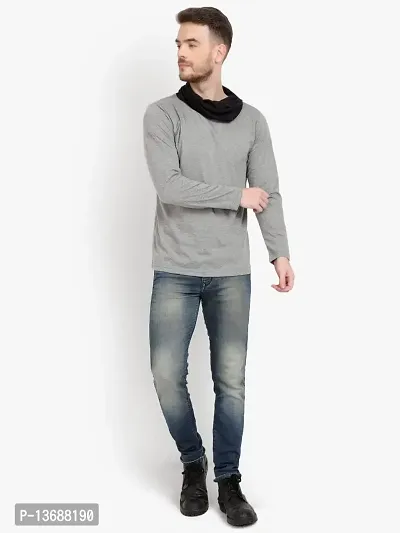 PAUSE Sport Regular fit Solid Men's Cowl Neck Full Sleeve Pure Cotton T Shirts for Men & Boy's (Light Grey NPS_PACT289-LGR-L)-thumb4