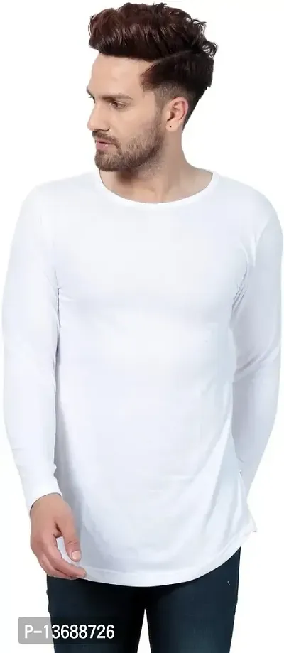 PAUSE Sport Regular fit Solid Men's Round Neck Full Sleeve Cotton Blend T Shirts for Men & Boy's (White NPS_PACT05181280-WHT-M)