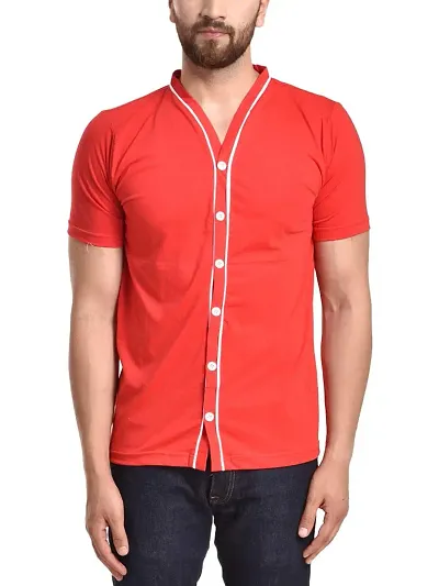 PAUSE V Neck Solid Slim Fit Short Sleeve Men's Knitted Shirt