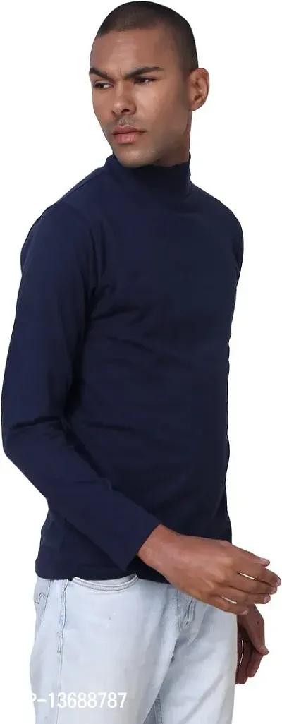 PAUSE Sport Regular fit Solid Men's Turtle Neck Full Sleeve Cotton Blend T Shirts for Men & Boy's (Dark Blue NPS_PACT01181157-BLU-L)-thumb5