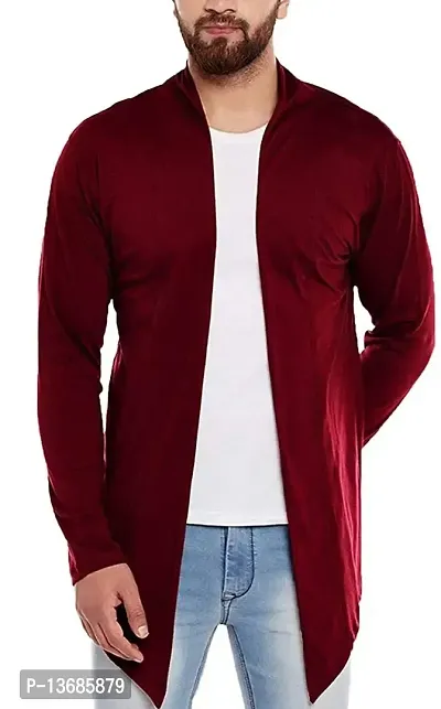 PAUSE Sport Men's Full Sleeve Cotton Blend Open Long Shrug | Full Sleeves Cardigan for Men (Maroon NPS_PASRG2020717-MRN-XXL)-thumb2