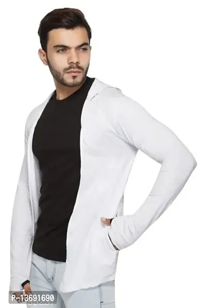 PAUSE Sport Men White Full Sleeve Cotton Open Long Cardigan | Full Sleeves Shrug for Men PA-SS23-SHRUG193-WHT_S-thumb0