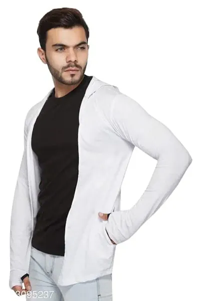 PAUSE Sport Men White Full Sleeve Cotton Open Long Cardigan | Full Sleeves Shrug for Men PA-SS23-SHRUG193-WHT