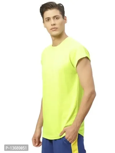 PAUSE Sport Regular fit Solid Men's Round Neck Half Sleeve Polyester T Shirts for Men & Boy's (Neon Green NPS_PACT1241-NGREEN-M)