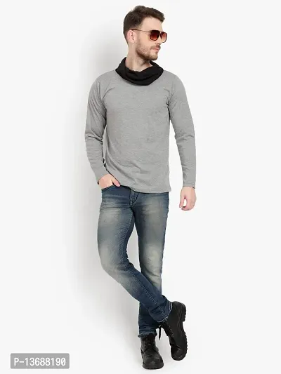 PAUSE Sport Regular fit Solid Men's Cowl Neck Full Sleeve Pure Cotton T Shirts for Men & Boy's (Light Grey NPS_PACT289-LGR-L)-thumb5