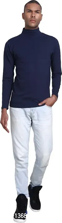 PAUSE Sport Regular fit Solid Men's Turtle Neck Full Sleeve Cotton Blend T Shirts for Men & Boy's (Dark Blue NPS_PACT01181157-BLU-L)-thumb3
