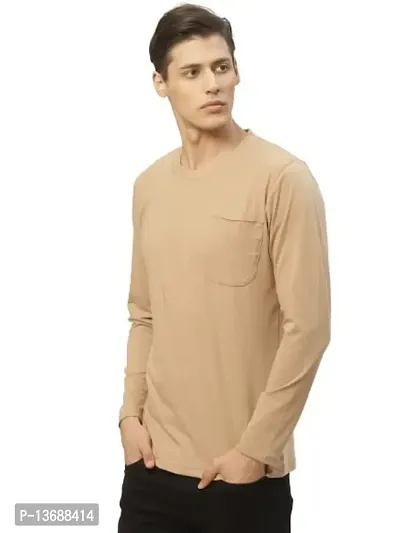 PAUSE Sport Regular fit Solid Men's Round Neck Full Sleeve Pure Cotton T Shirts for Men & Boy's (Beige NPS_PACT1244-BEG-XL)