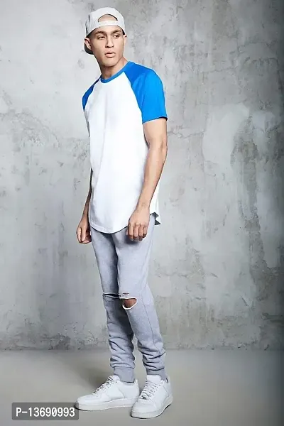 Pause White Solid Round Neck Slim Fit Raglan Half Sleeve Men's T-Shirt (PA-SS23-CT03201038-WHT-L)-thumb2