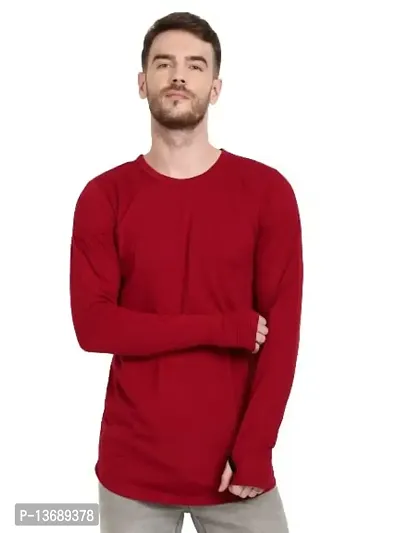 PAUSE Sport Regular fit Solid Men's Round Neck Full Sleeve Pure Cotton T Shirts for Men & Boy's (Maroon NPS_PACT166-MRN-L)