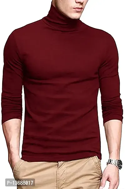 PAUSE Sport Regular fit Solid Men's High Neck Full Sleeve Cotton Blend T Shirts for Men & Boy's (Maroon NPS_PACR157-MRN-XXL)