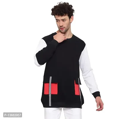 Pause Black Solid Round Neck Regular Fit Full Sleeve Men's Sweatshirt (PAST1496-BLK-A)