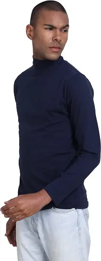 PAUSE Sport Regular fit Solid Men's Turtle Neck Full Sleeve Cotton Blend T Shirts for Men & Boy's (Dark Blue NPS_PACT01181157-BLU-L)-thumb3