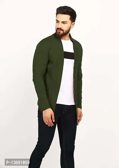 PAUSE Sport Men Olive Full Sleeve Cotton Open Long Cardigan | Full Sleeves Shrug for Men PA-SS23-SHRUG717-OLV_XL-thumb2