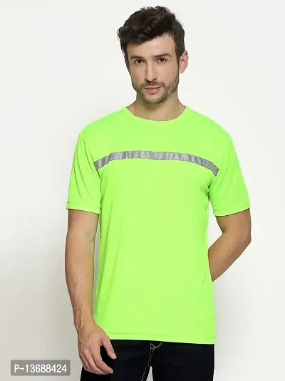 PAUSE Sport Regular fit Solid Men's Round Neck Half Sleeve Nylon T Shirts for Men & Boy's (Neon Green NPS_PACT1355-GRN-XXL)