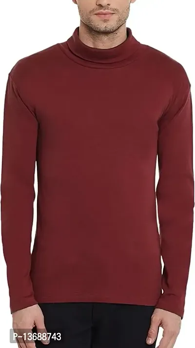 PAUSE Sport Regular fit Solid Men's Turtle Neck Full Sleeve Cotton Blend T Shirts for Men & Boy's (Maroon NPS_PACT10171157-MRN-M)-thumb0