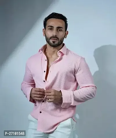 Reliable Pink Cotton Solid Long Sleeves Casual Shirts For Men-thumb0