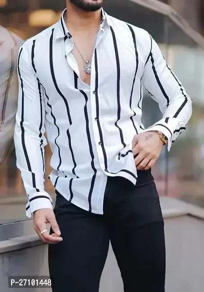 Reliable White Cotton Striped Long Sleeves Casual Shirts For Men-thumb0