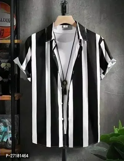 Reliable Black Cotton Striped Short Sleeves Casual Shirts For Men-thumb0