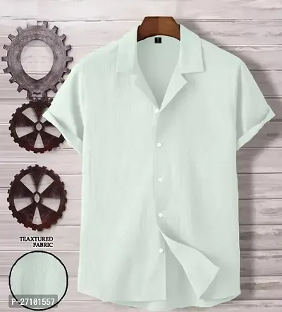 Reliable Green Cotton Solid Short Sleeves Casual Shirts For Men-thumb0