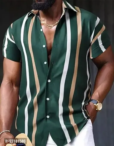 Reliable Green Cotton Striped Short Sleeves Casual Shirts For Men