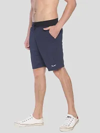 Men's Navy Blue Self Design Polyester Short-thumb2