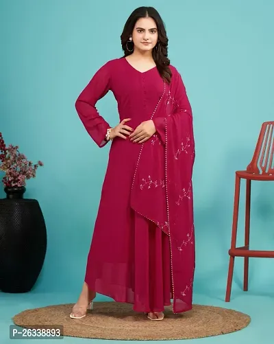 Designer Pink Cotton Blend Ethnic Gown With Dupatta For Women-thumb0