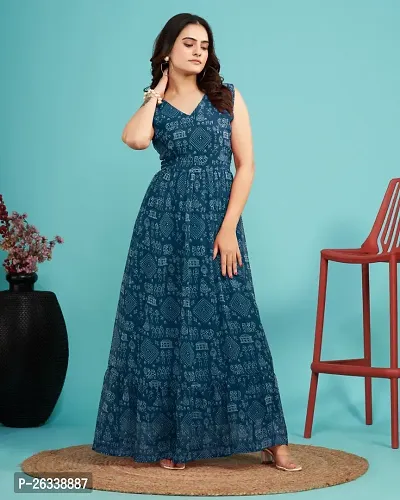 Designer Blue Cotton Blend Ethnic Gown For Women