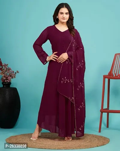Designer Maroon Cotton Blend Ethnic Gown With Dupatta For Women-thumb0