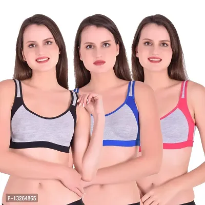 Buy Easysoft Womens Comfortable Non Padded Cotton Blended Sports Bra (Pack  of 3) Online In India At Discounted Prices