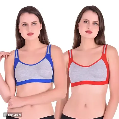Buy Women's Cotton Non Padded Sports Bras Pack Of 3 Online In