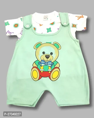 Elegant Green Cotton Blend Printed Dungarees For Kids Boys-thumb0