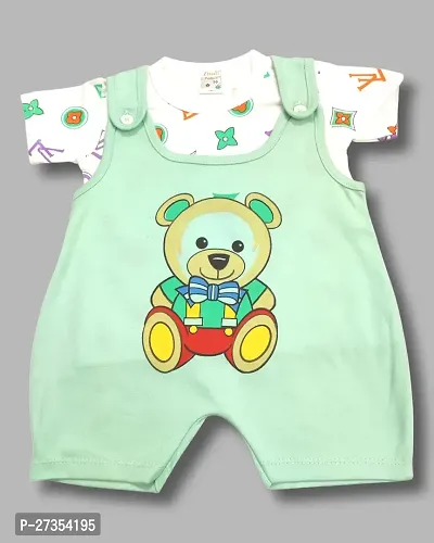 Stylish Green Cotton Blend Printed Dungarees For Boys-thumb0