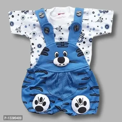 Blue dungaree with t shirt ( Lion print)-thumb0