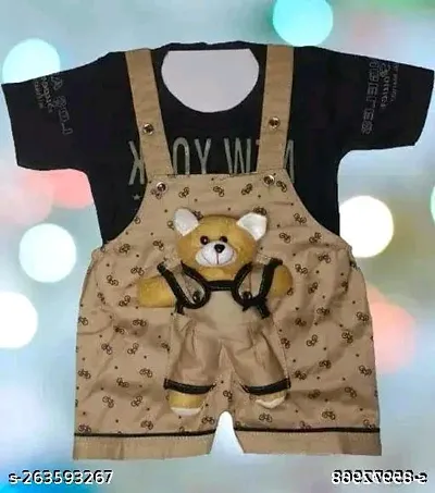 K BABU Unisex Baby Boy's & Baby Girl's Teddy Dungaree Set with T-Shirt for 0-6 & 6-12 Months Baby || Baby Boy Dresses || Clothes for New Born Baby
