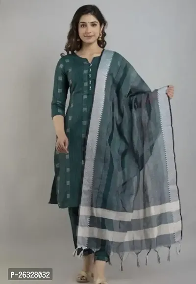 Stylish A-Line khadi cotton Kurta Bottom with Dupatta Set For Women