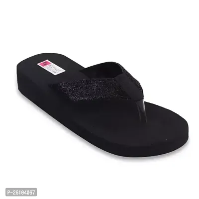 Elegant Black Velvet Printed Flip Flops For Women-thumb0