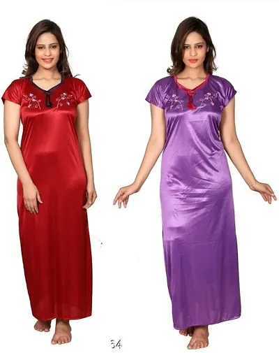 Stylish Satin Nighty For Women Pack Of 2