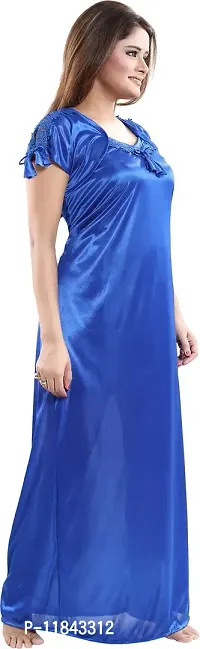 Elegant Blue Satin Solid Nighty For Women-thumb4