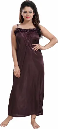 Classy Satin Solid Nighty Set For Women-thumb2