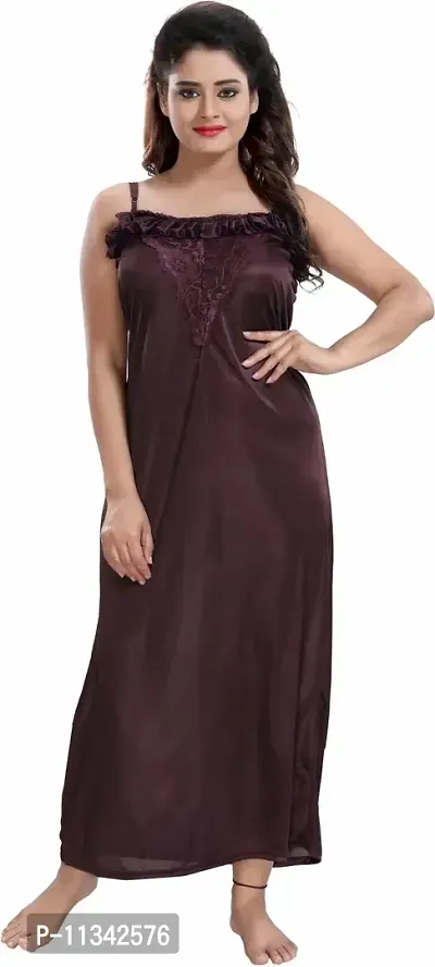 Classy Satin Solid Nighty Set For Women-thumb3